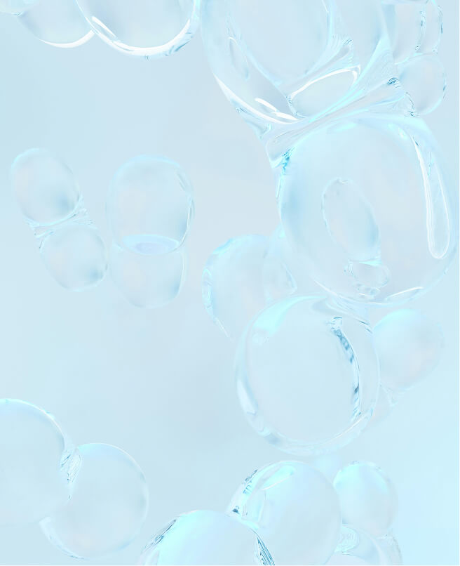 Transparent bubbles on a light blue background